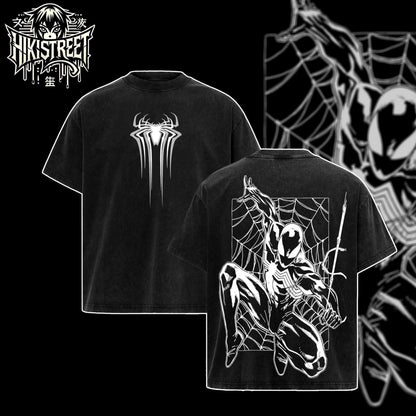 [HIKISTREET] Vintage Symbonite Spider Man V4 Acid Washed T-Shirt, MCU Merch, Comics Washed Oversized Tee, Aesthetic Comics Streetwear Gift