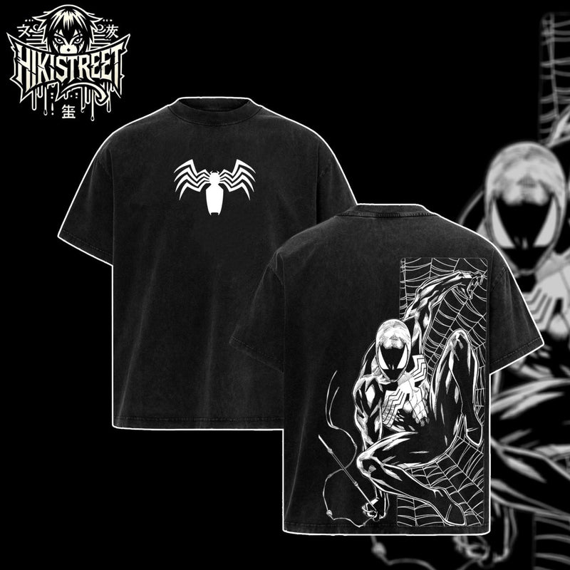 [HIKISTREET] Vintage Symbonite Spider Man V5 Acid Washed T-Shirt, MCU Merch, Comics Washed Oversized Tee, Aesthetic Comics Streetwear Gift