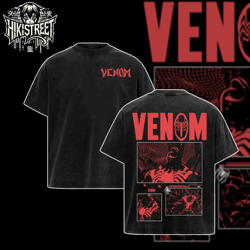 [HIKISTREET] Vintage Venom V2 Acid Washed T-Shirt, MCU Merch, Comics Washed Oversized Tee, Aesthetic Comics Streetwear Gift