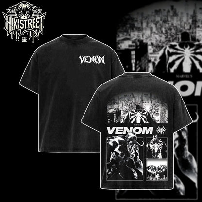 [HIKISTREET] Vintage Venom V3 Acid Washed T-Shirt, MCU Merch, Comics Washed Oversized Tee, Aesthetic Comics Streetwear Gift