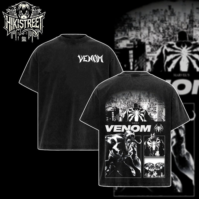 [HIKISTREET] Vintage Venom V3 Acid Washed T-Shirt, MCU Merch, Comics Washed Oversized Tee, Aesthetic Comics Streetwear Gift