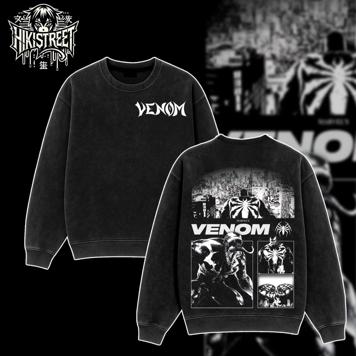 [HIKISTREET] Vintage Venom V3 Acid Washed T-Shirt, MCU Merch, Comics Washed Oversized Tee, Aesthetic Comics Streetwear Gift