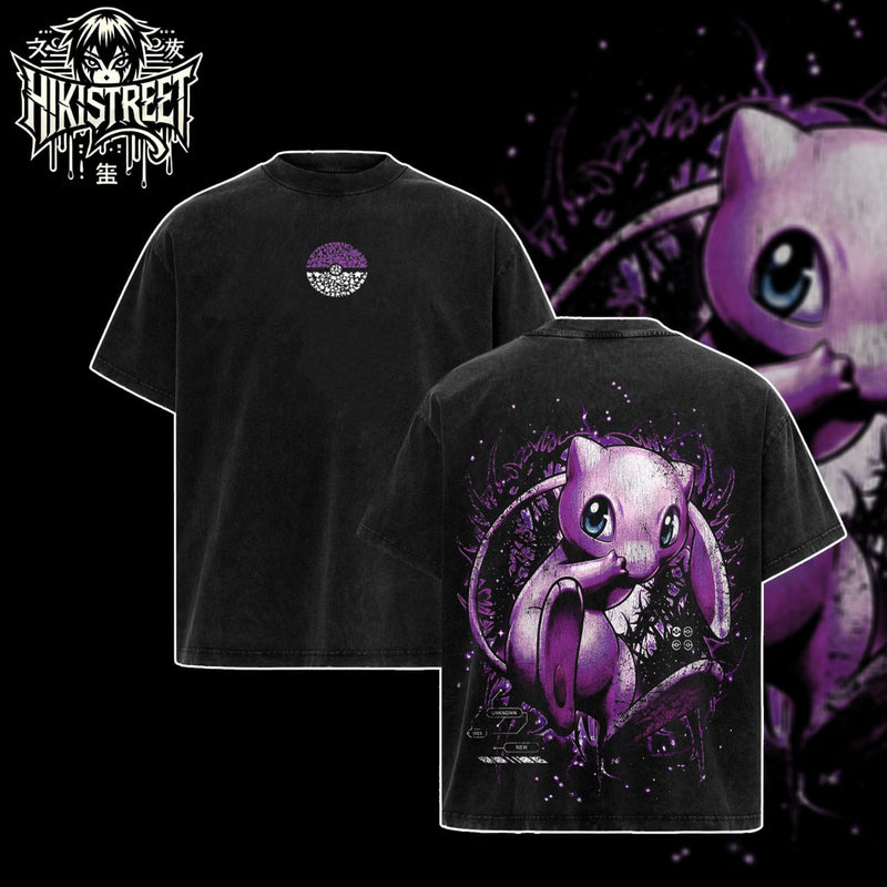 [HIKISTREET] Vintage Mew Acid Washed T-Shirt, Pokemon Merch, Anime Washed Oversized Tee, Aesthetic Anime Streetwear Gift