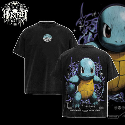 [HIKISTREET] Vintage Squirtle Acid Washed T-Shirt, Pokemon Merch, Anime Washed Oversized Tee, Aesthetic Anime Streetwear Gift