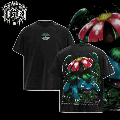 [HIKISTREET] Vintage Venusaur Acid Washed T-Shirt, Pokemon Merch, Anime Washed Oversized Tee, Aesthetic Anime Streetwear Gift