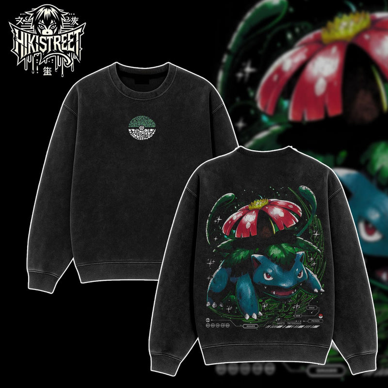 [HIKISTREET] Vintage Venusaur Acid Washed T-Shirt, Pokemon Merch, Anime Washed Oversized Tee, Aesthetic Anime Streetwear Gift